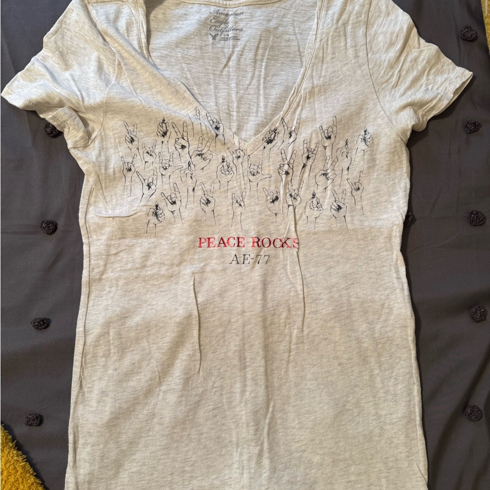 American Eagle Outfitters Cream Embellished Fitted T-Shirt